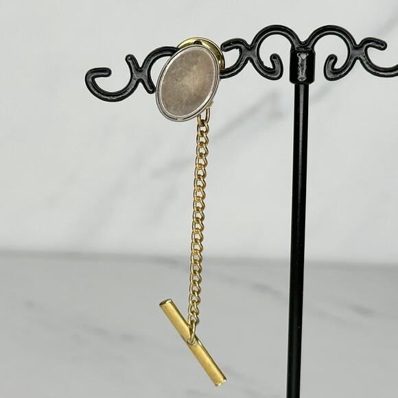 Vintage Sterling Silver Oval Lapel Tie Tack Pin - Picture 1 of 11